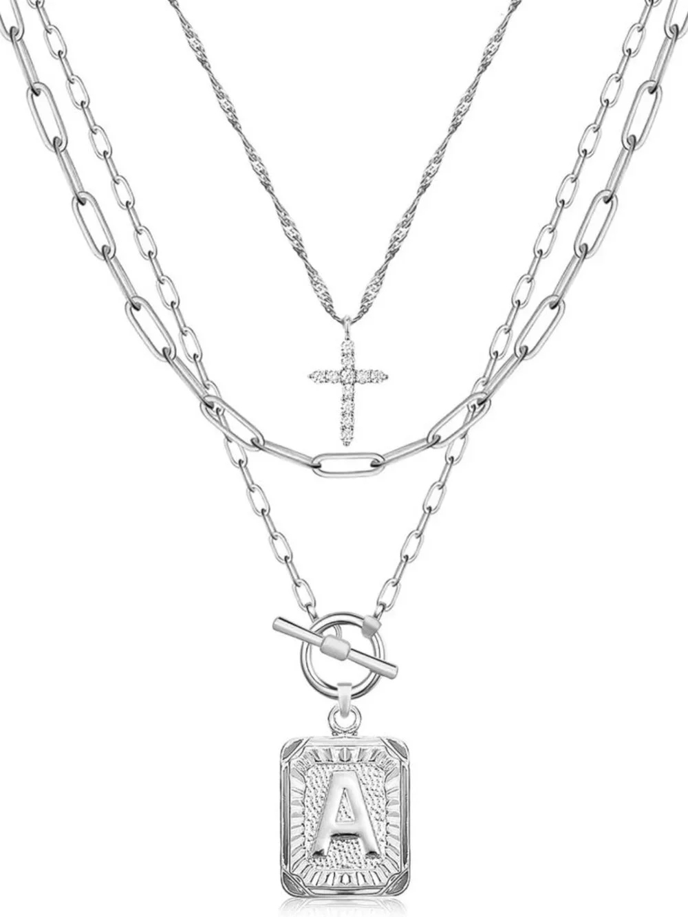 Trendy Layered Initial Necklaces for Women, 14K Gold Plated Dainty Cross Choker